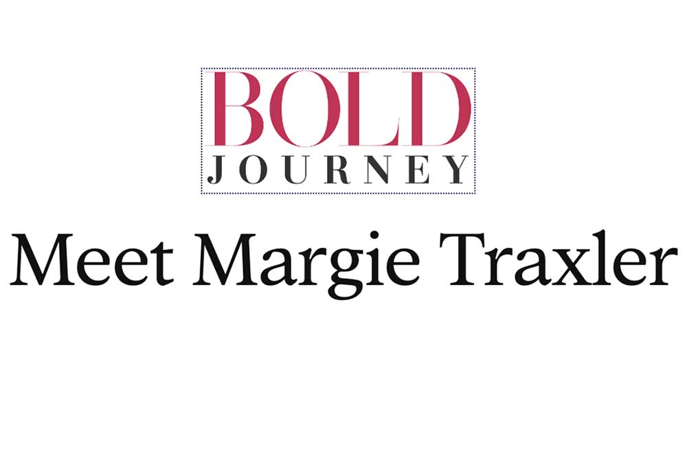 Text reading "Bold Journey" in red and black, followed by "Meet Margie Traxler" in black. The image promotes a feature or interview, highlighting an individual named Margie Traxler.| Daré Vita Café | Las Vegas
