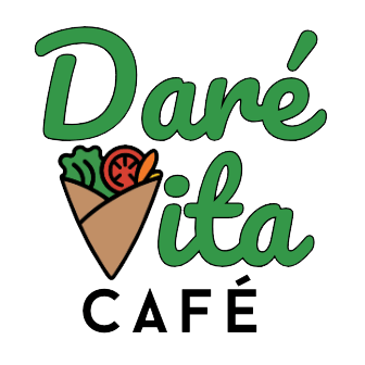 Daré Vita Café logo features a vibrant roti wrap filled with fresh produce, symbolizing the café's focus on allergen-friendly, plant-based meals. The green and brown…| Daré Vita Café | Las Vegas
